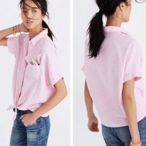 Madewell pink button up shirt with tie waist size M women’s